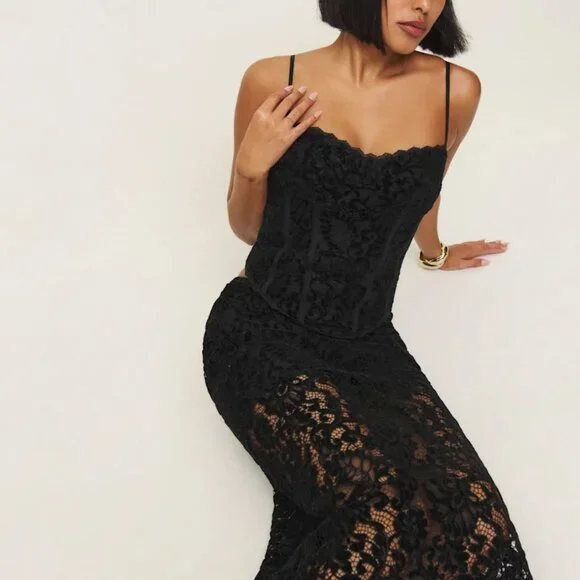 Black Lace Reformation Two Piece Dress -- Tommen Two Piece